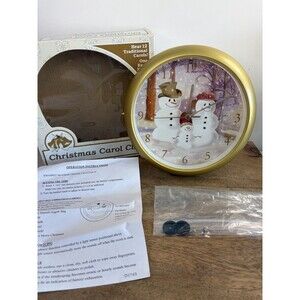 Feldstein Christmas Carol Wall Clock 8" Snowman Family Plays 12 Stands/hangs